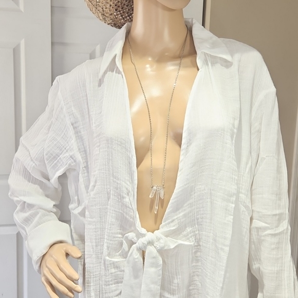 ROXY WHITE COVERUP SIZE L NEW WITH TAGS LONG SLEEVES  100% COTTON - Picture 5 of 16